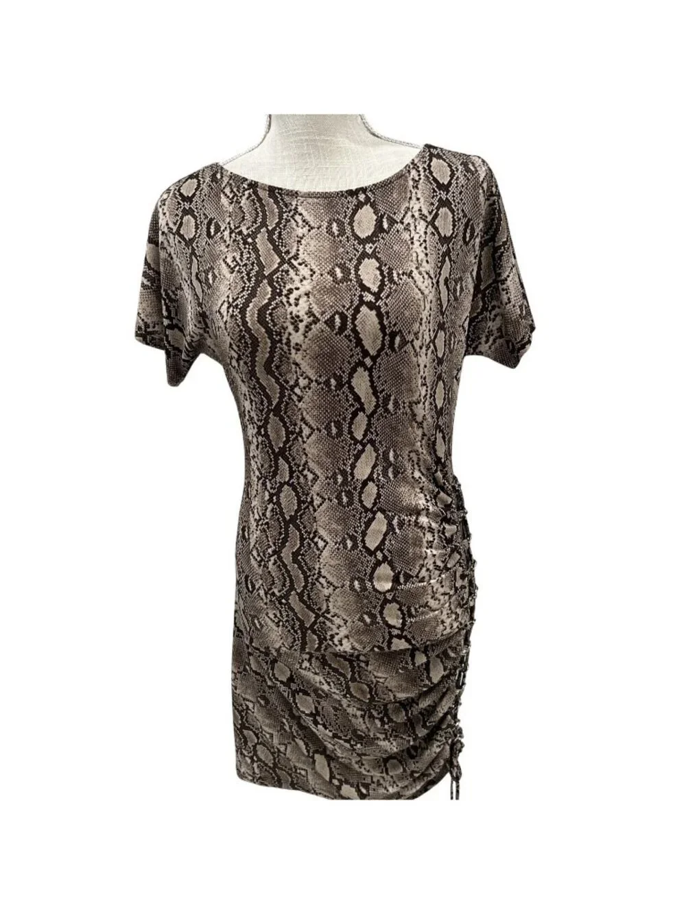 Michael Kors Snake Print Ruched Short Sleeve Dress XS